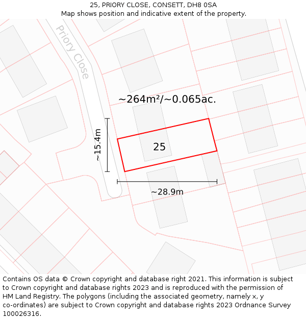 25, PRIORY CLOSE, CONSETT, DH8 0SA: Plot and title map