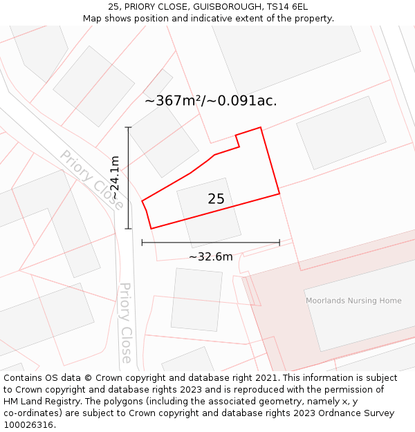 25, PRIORY CLOSE, GUISBOROUGH, TS14 6EL: Plot and title map