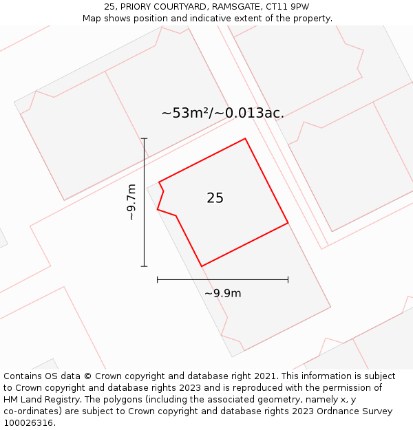 25, PRIORY COURTYARD, RAMSGATE, CT11 9PW: Plot and title map