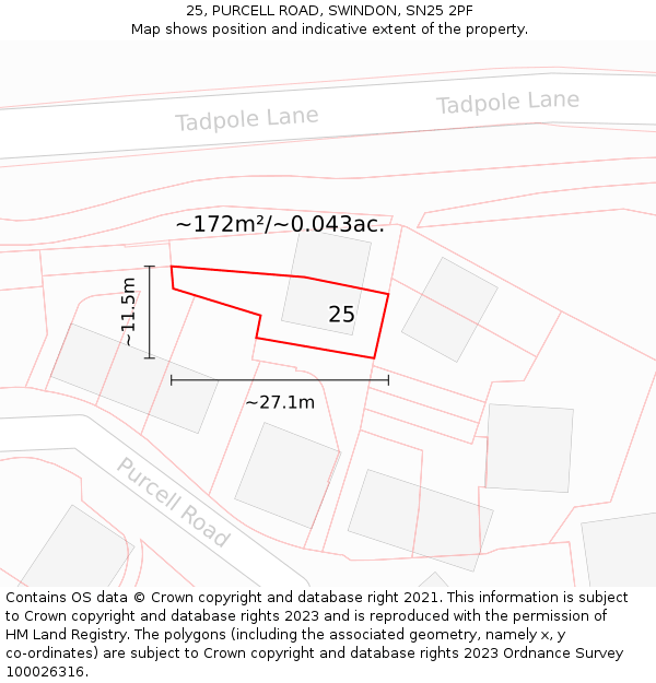 25, PURCELL ROAD, SWINDON, SN25 2PF: Plot and title map