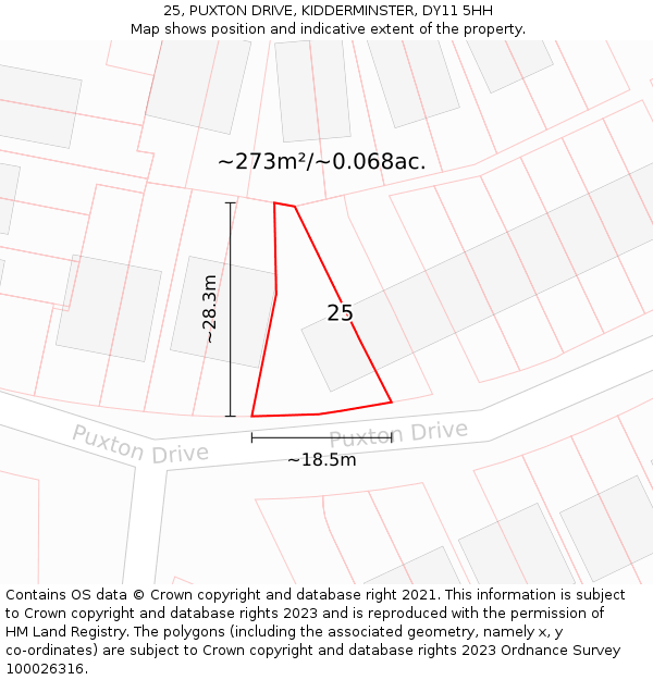 25, PUXTON DRIVE, KIDDERMINSTER, DY11 5HH: Plot and title map