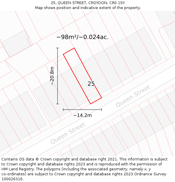 25, QUEEN STREET, CROYDON, CR0 1SY: Plot and title map