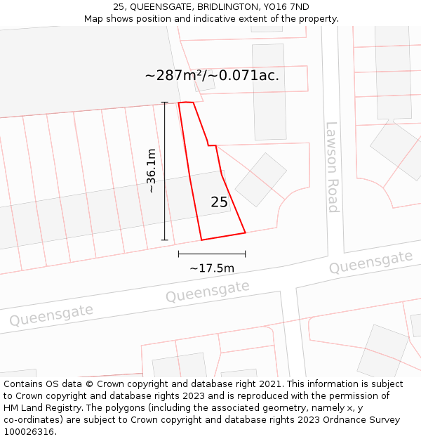 25, QUEENSGATE, BRIDLINGTON, YO16 7ND: Plot and title map