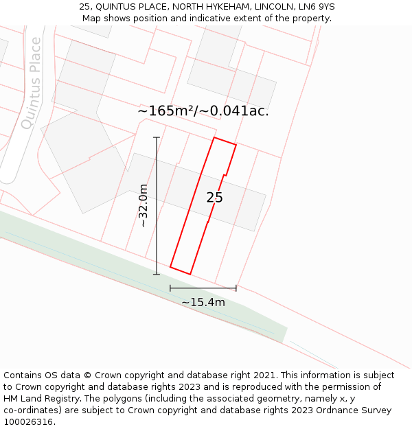 25, QUINTUS PLACE, NORTH HYKEHAM, LINCOLN, LN6 9YS: Plot and title map