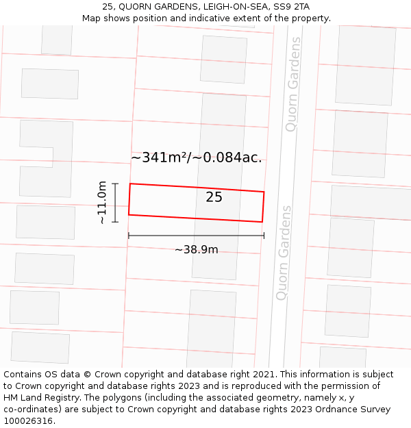 25, QUORN GARDENS, LEIGH-ON-SEA, SS9 2TA: Plot and title map