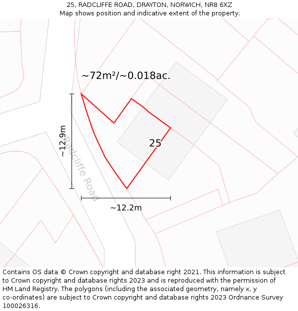 25, RADCLIFFE ROAD, DRAYTON, NORWICH, NR8 6XZ: Plot and title map