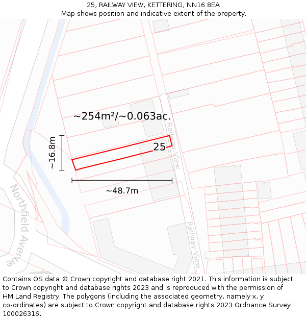 25, RAILWAY VIEW, KETTERING, NN16 8EA: Plot and title map
