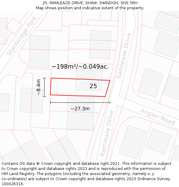 25, RAMLEAZE DRIVE, SHAW, SWINDON, SN5 5RH: Plot and title map