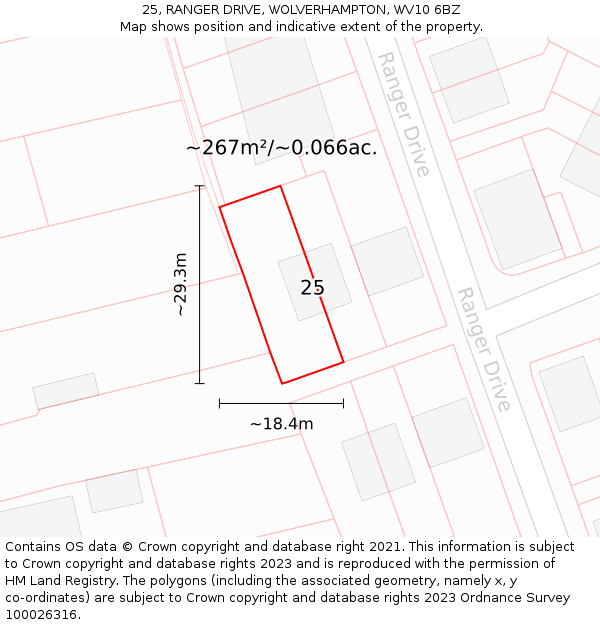 25, RANGER DRIVE, WOLVERHAMPTON, WV10 6BZ: Plot and title map