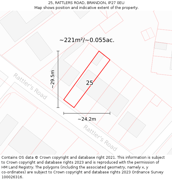 25, RATTLERS ROAD, BRANDON, IP27 0EU: Plot and title map