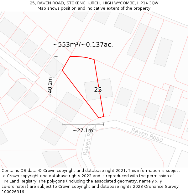 25, RAVEN ROAD, STOKENCHURCH, HIGH WYCOMBE, HP14 3QW: Plot and title map