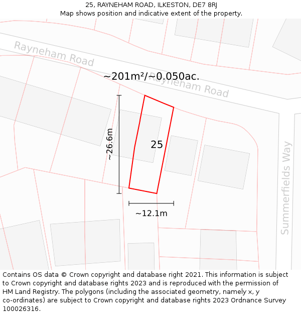 25, RAYNEHAM ROAD, ILKESTON, DE7 8RJ: Plot and title map