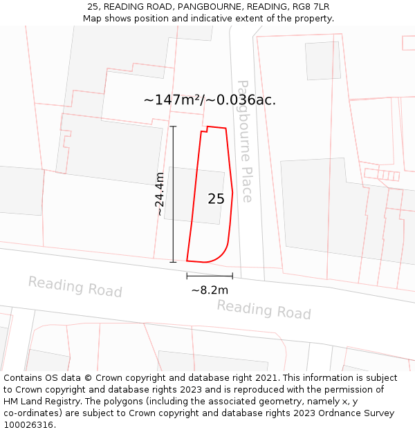 25, READING ROAD, PANGBOURNE, READING, RG8 7LR: Plot and title map