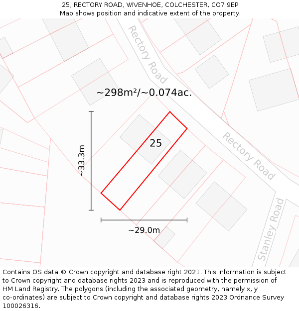 25, RECTORY ROAD, WIVENHOE, COLCHESTER, CO7 9EP: Plot and title map