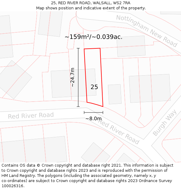 25, RED RIVER ROAD, WALSALL, WS2 7RA: Plot and title map