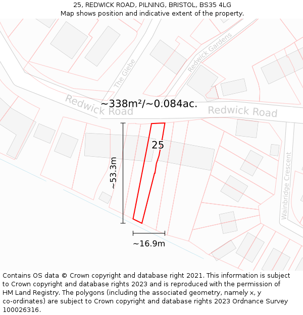 25, REDWICK ROAD, PILNING, BRISTOL, BS35 4LG: Plot and title map