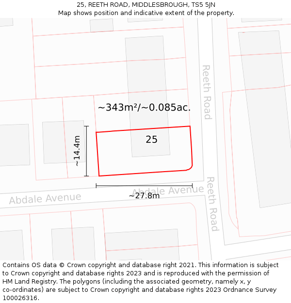 25, REETH ROAD, MIDDLESBROUGH, TS5 5JN: Plot and title map