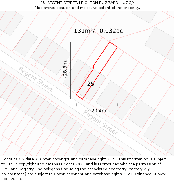 25, REGENT STREET, LEIGHTON BUZZARD, LU7 3JY: Plot and title map