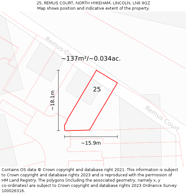 25, REMUS COURT, NORTH HYKEHAM, LINCOLN, LN6 9GZ: Plot and title map