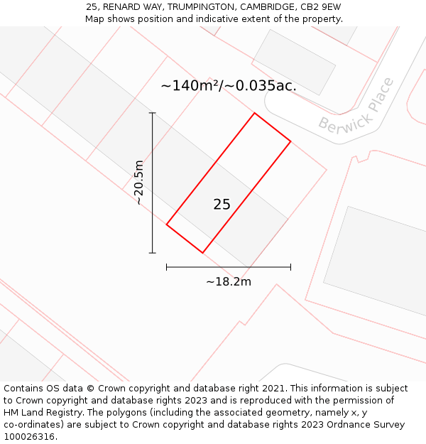 25, RENARD WAY, TRUMPINGTON, CAMBRIDGE, CB2 9EW: Plot and title map