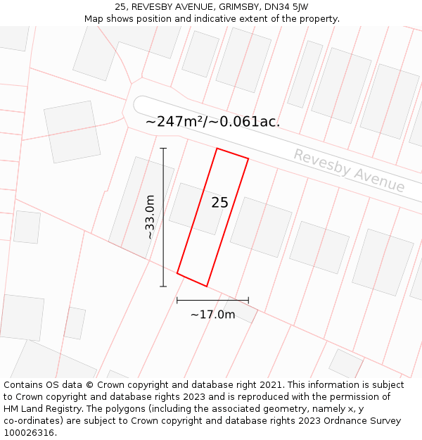 25, REVESBY AVENUE, GRIMSBY, DN34 5JW: Plot and title map