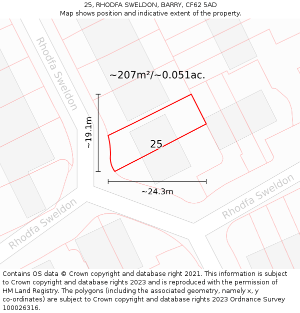 25, RHODFA SWELDON, BARRY, CF62 5AD: Plot and title map