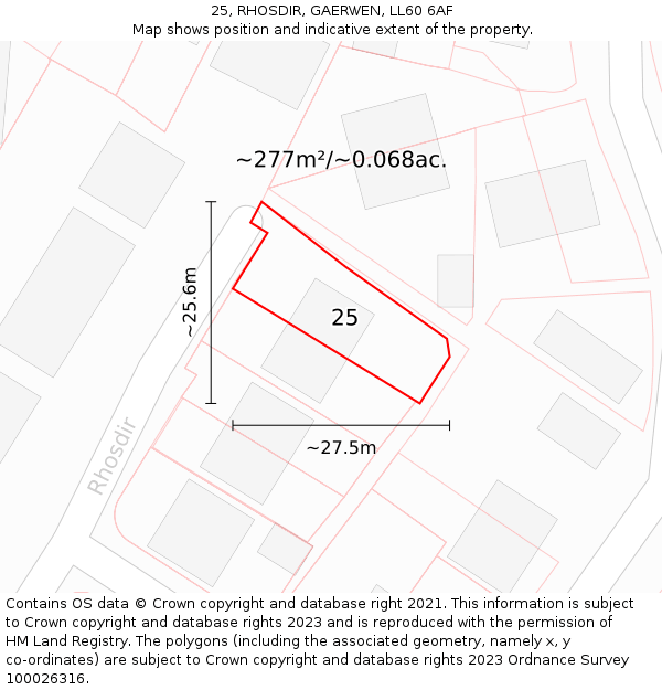 25, RHOSDIR, GAERWEN, LL60 6AF: Plot and title map