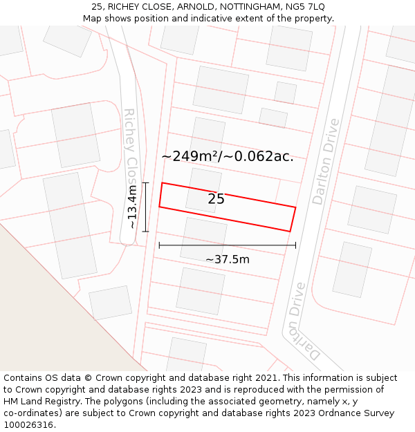 25, RICHEY CLOSE, ARNOLD, NOTTINGHAM, NG5 7LQ: Plot and title map