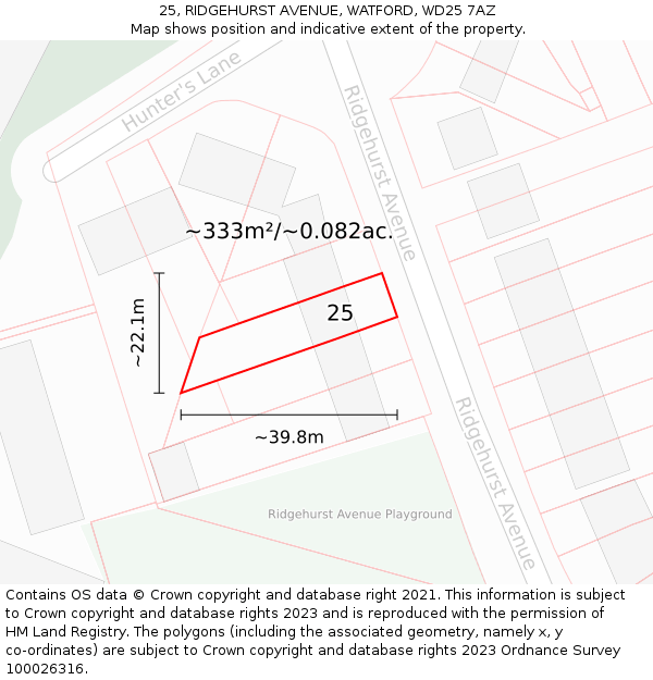 25, RIDGEHURST AVENUE, WATFORD, WD25 7AZ: Plot and title map