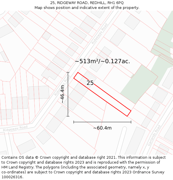 25, RIDGEWAY ROAD, REDHILL, RH1 6PQ: Plot and title map