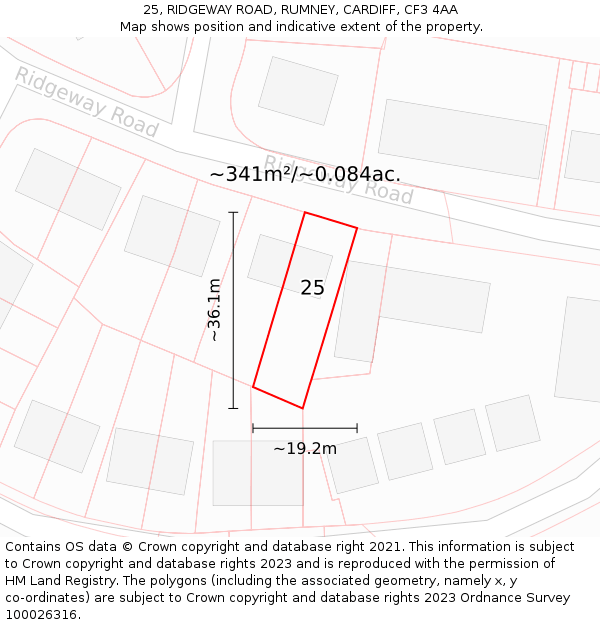 25, RIDGEWAY ROAD, RUMNEY, CARDIFF, CF3 4AA: Plot and title map