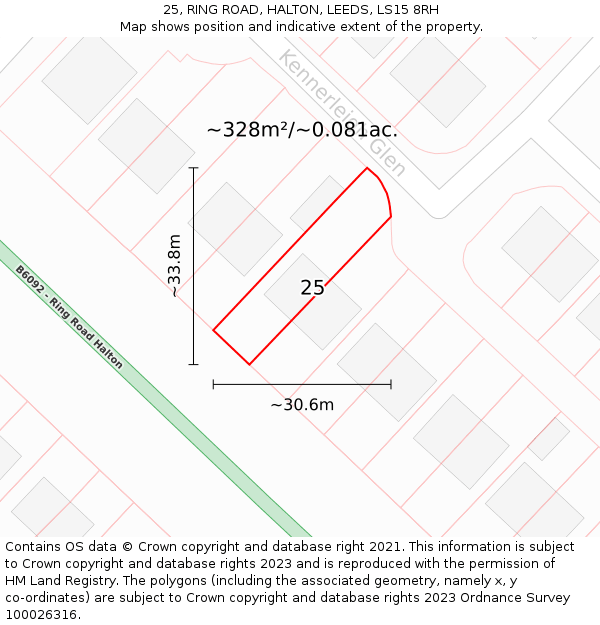 25, RING ROAD, HALTON, LEEDS, LS15 8RH: Plot and title map