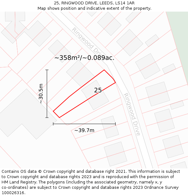 25, RINGWOOD DRIVE, LEEDS, LS14 1AR: Plot and title map