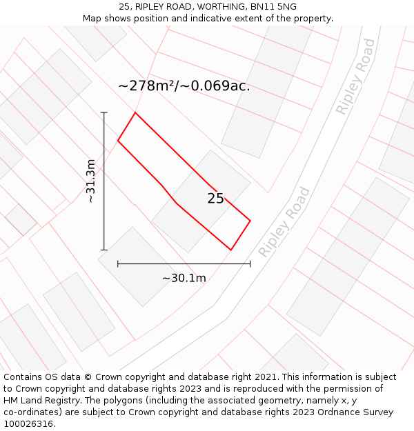 25, RIPLEY ROAD, WORTHING, BN11 5NG: Plot and title map