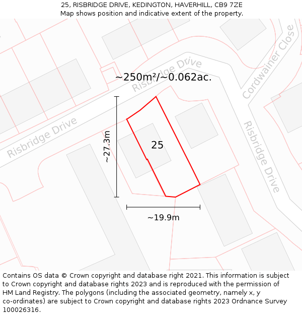 25, RISBRIDGE DRIVE, KEDINGTON, HAVERHILL, CB9 7ZE: Plot and title map