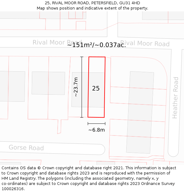 25, RIVAL MOOR ROAD, PETERSFIELD, GU31 4HD: Plot and title map