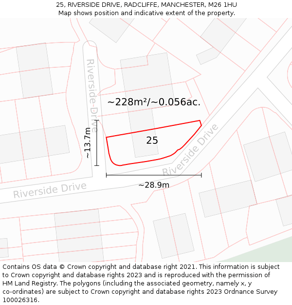 25, RIVERSIDE DRIVE, RADCLIFFE, MANCHESTER, M26 1HU: Plot and title map