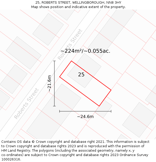 25, ROBERTS STREET, WELLINGBOROUGH, NN8 3HY: Plot and title map