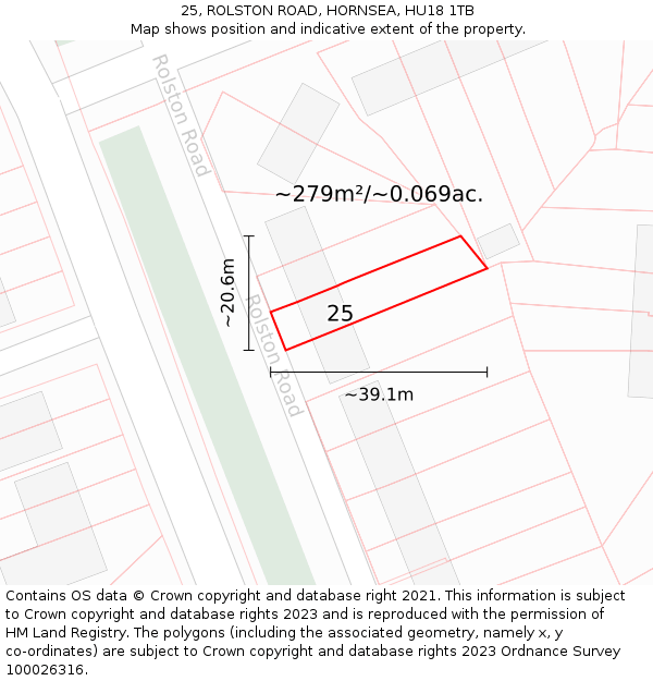 25, ROLSTON ROAD, HORNSEA, HU18 1TB: Plot and title map