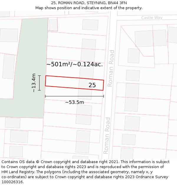 25, ROMAN ROAD, STEYNING, BN44 3FN: Plot and title map