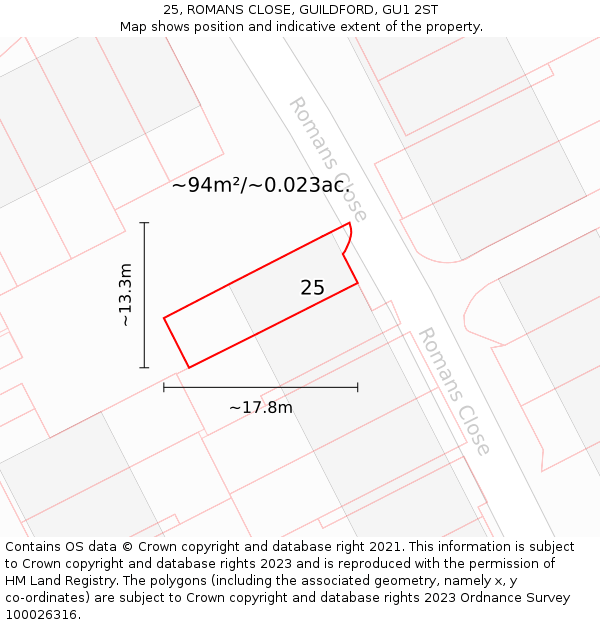 25, ROMANS CLOSE, GUILDFORD, GU1 2ST: Plot and title map