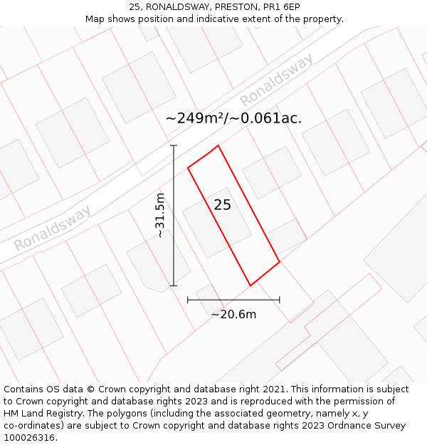 25, RONALDSWAY, PRESTON, PR1 6EP: Plot and title map