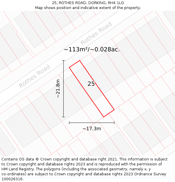 25, ROTHES ROAD, DORKING, RH4 1LG: Plot and title map