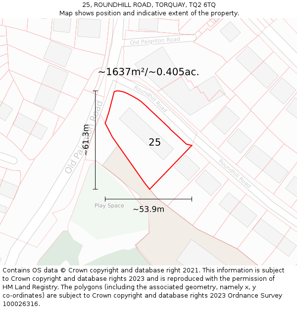 25, ROUNDHILL ROAD, TORQUAY, TQ2 6TQ: Plot and title map