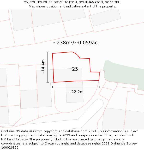 25, ROUNDHOUSE DRIVE, TOTTON, SOUTHAMPTON, SO40 7EU: Plot and title map