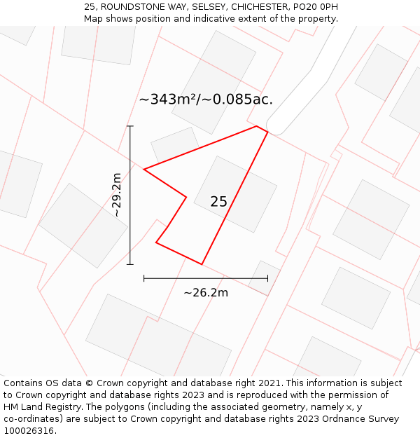 25, ROUNDSTONE WAY, SELSEY, CHICHESTER, PO20 0PH: Plot and title map