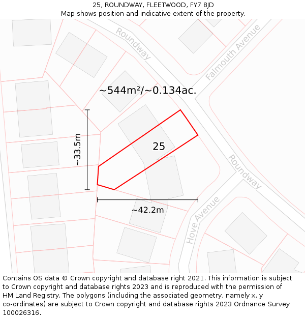 25, ROUNDWAY, FLEETWOOD, FY7 8JD: Plot and title map