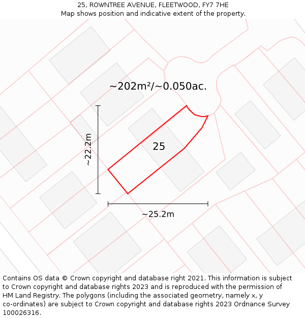 25, ROWNTREE AVENUE, FLEETWOOD, FY7 7HE: Plot and title map