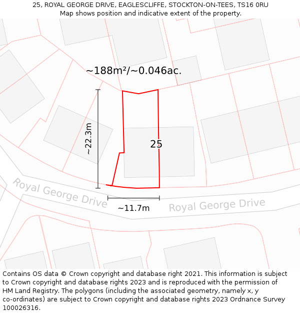 25, ROYAL GEORGE DRIVE, EAGLESCLIFFE, STOCKTON-ON-TEES, TS16 0RU: Plot and title map