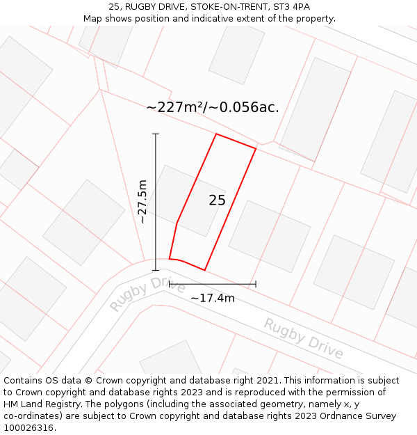 25, RUGBY DRIVE, STOKE-ON-TRENT, ST3 4PA: Plot and title map